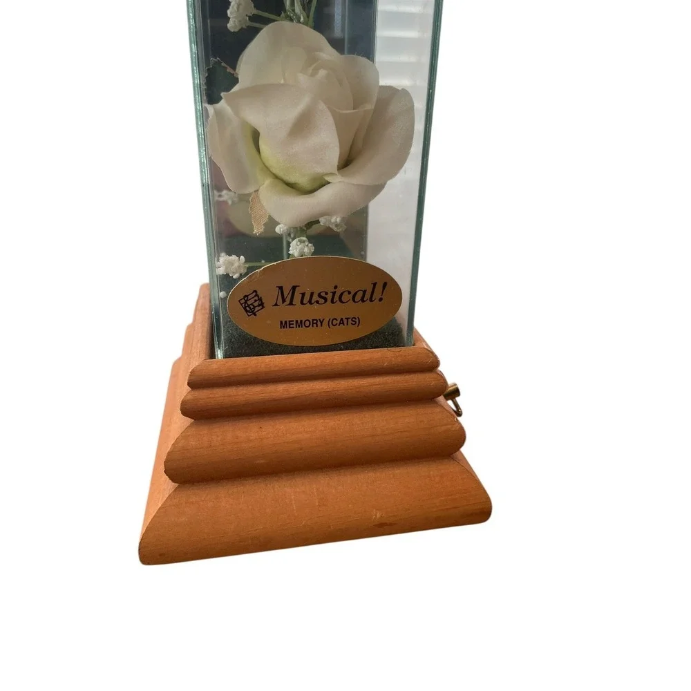 Vintage White Rose Music‎ Box Decorative Display Case 